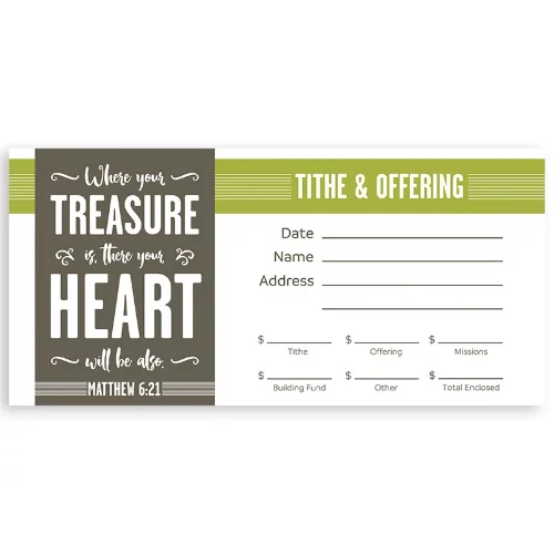 Envelope for Tithe and Offering- Matthew 6:21, 100 Count