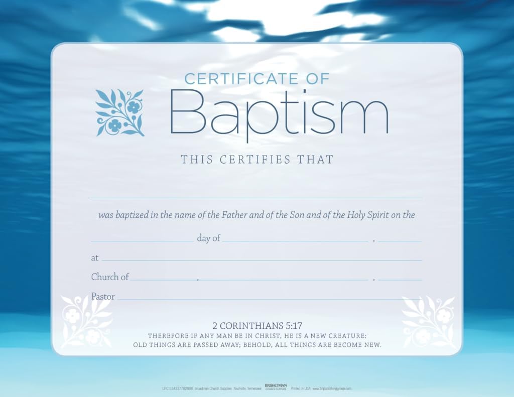 Certificate of Baptism – Blue Flat (Pk. of 6)