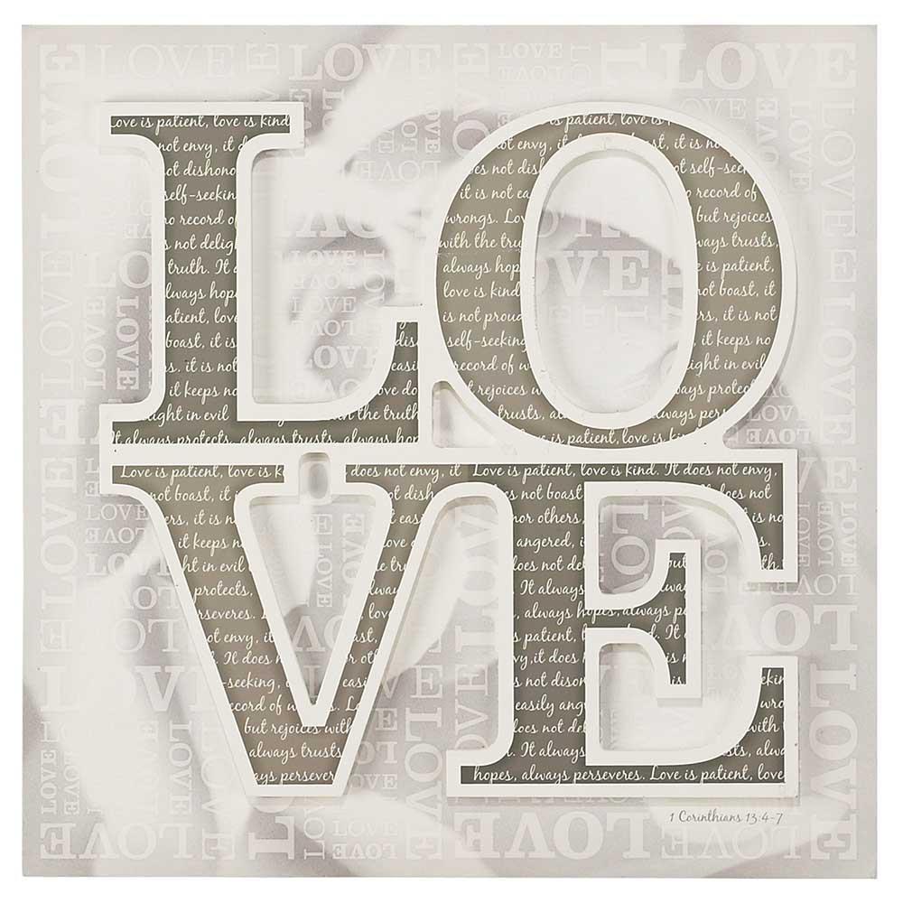 LOVE WITH ROSE WALL PLAQUE (1 Cor. 13:4-7 decorates the letter area)