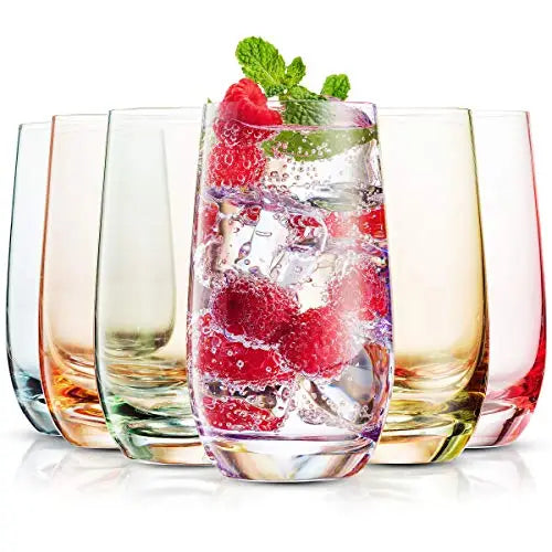 Mitbak 13- oz Colored Highball Glasses (Set of 6) | Lead Free Drinking Glasses Tumblers for Mixed Drinks, Water, Juice beer, cocktail