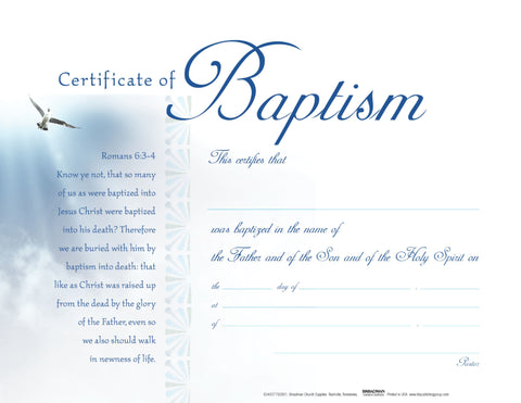 Certificate of Baptism – Flat with Clouds and Dove (Pk. of 6)