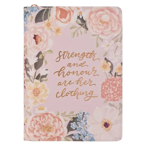 Strength & Dignity Prov. 31:25 Classic Journal Zipper Closure Pink