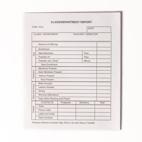 Sunday School Class/Department Report Envelope (Package of 100)