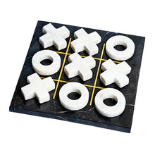 Natural Black Marble Tic Tac Toe Game with Luxury Velvet Storage Set