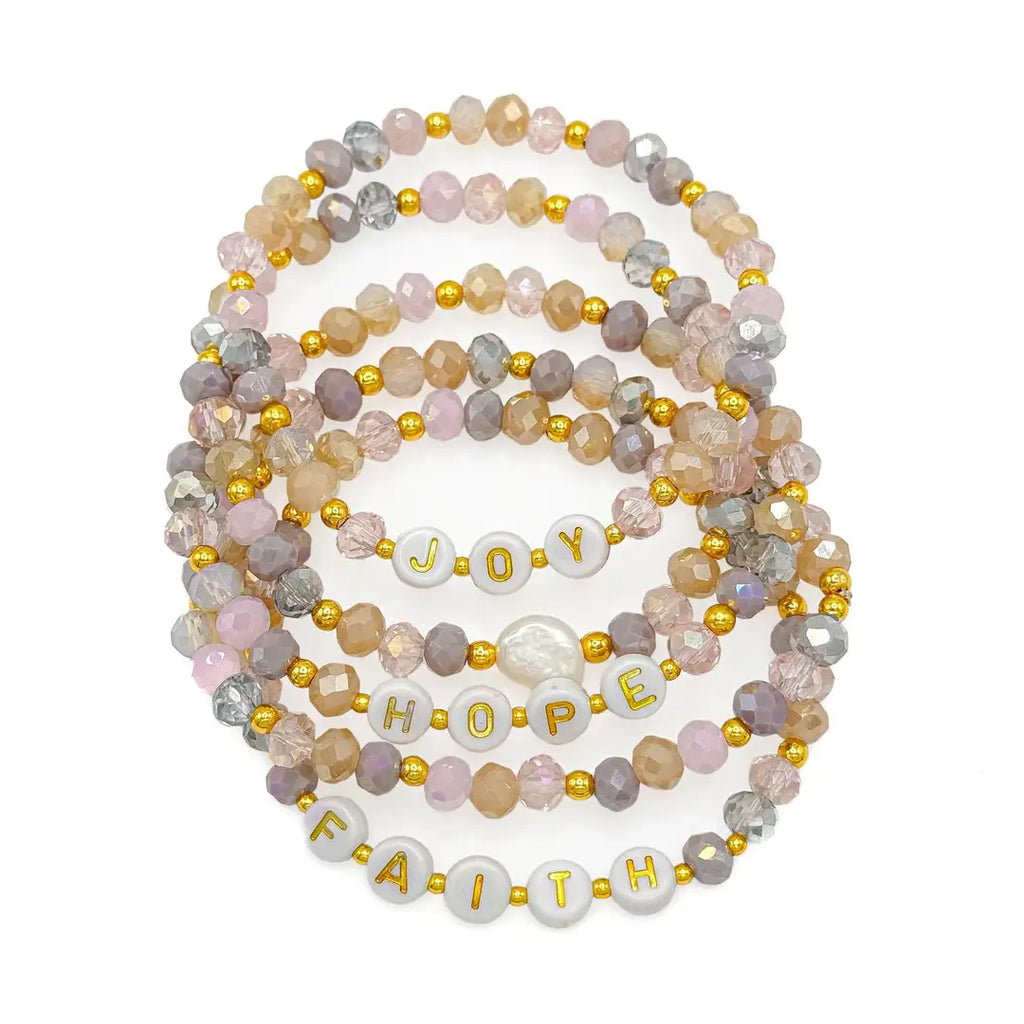 Friendship Crystal and Word Beaded Bracelet Faith Hope Joy