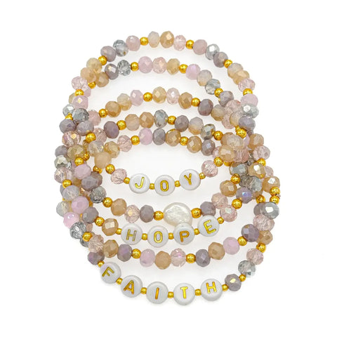 Friendship Crystal and Word Beaded Bracelet Faith Hope Joy