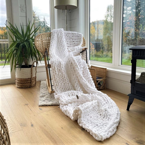 White Chunky Knit Blanket Throw 50