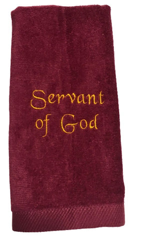 Towel Servant of God Burgundy with Gold Embroidered Letters