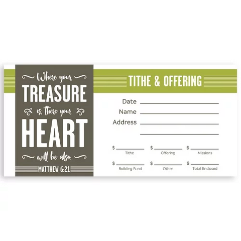 Envelope for Tithe and Offering- Matthew 6:21,100 Count