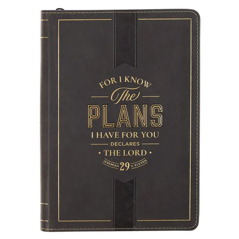 The Plans Charcoal Faux Leather Classic Journal with Zipper Closure - Jeremiah 29:11
