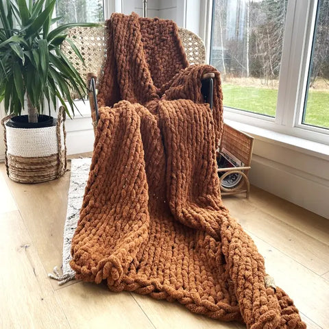 Brown Chunky Knit Blanket Throw 50