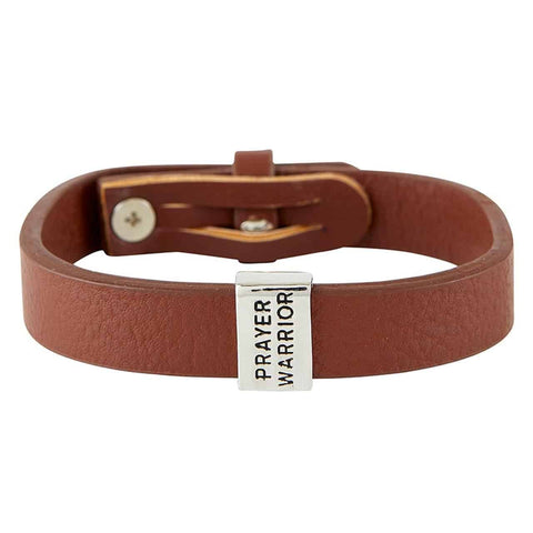 Unisex Leather Cuff Brown Bracelet: Prayer Warrior