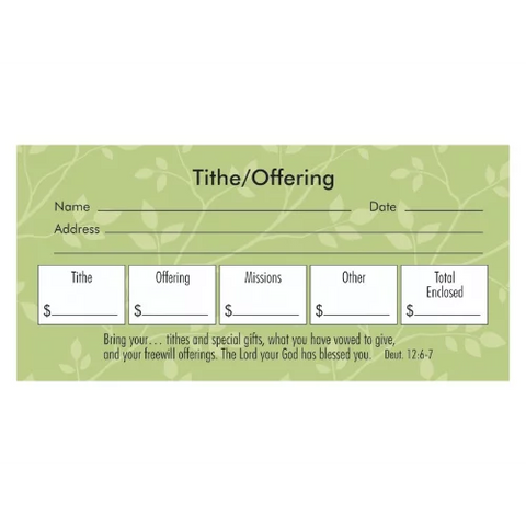 Offering Envelope for Tithe and Offering- Deut. 12:6-7 Verse, 100 Count