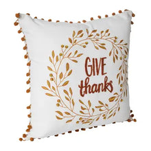 Give Thanks Wreath Pom Pom Pillow 18x18