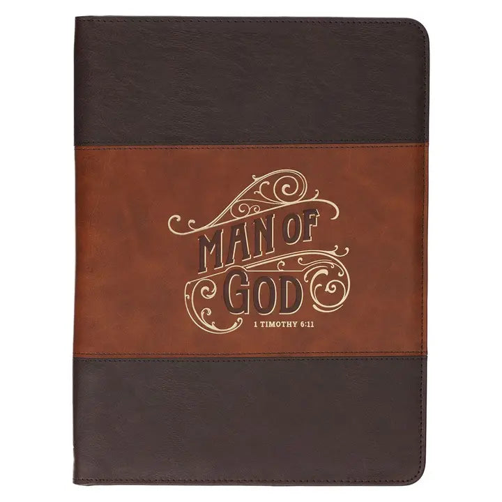 Padfolio Zip Two-Tone Brown Man of God 1 Tim. 6:11