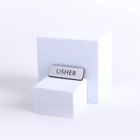 Badge Engraved Contemporary Usher Silver Magnet