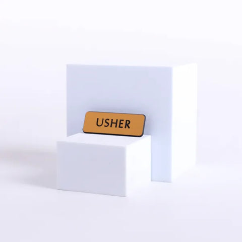 Badge Engraved Contemporary Usher Gold Pin