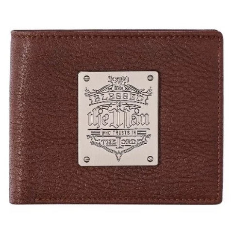 Blessed Is The Man with Silver Metal Plaque RDIF Blocking Wallet- Jeremiah 17:7