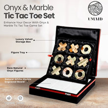 Natural White Marble Tic Tac Toe Game with Luxury Velvet Storage Set