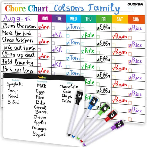 Weekly Magnetic Chore Chart for Kids/Teens/Adults with Markers