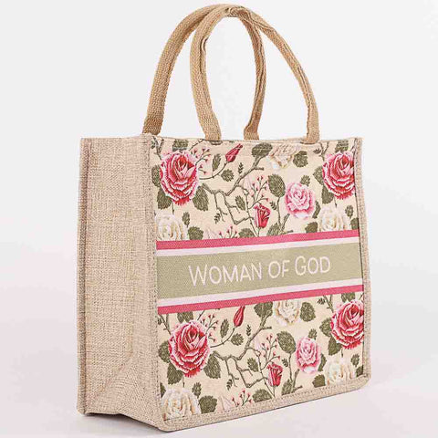 Woman of God Woven Canvas Tote- Floral