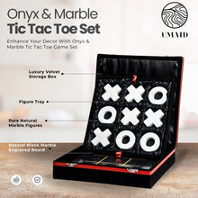 Natural Black Marble Tic Tac Toe Game with Luxury Velvet Storage Set