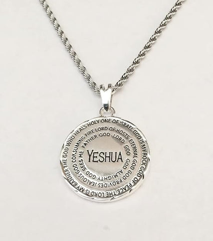 Yeshua Names of God Medallion Necklace in English &  Hebrew,  Chain included