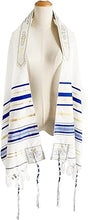 Chal de oración cristiana azul real/dorado Tallit mesiánico y bolsa a juego con cremallera