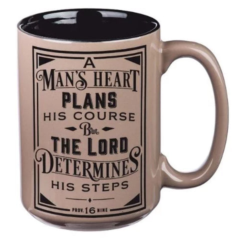 Taza de café de cerámica con corazón de hombre- Proverbios 16:9