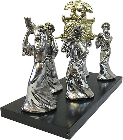 Ark of the Covenant With Levites Carrying the Ark on Wood Base Statue and Blowing the Shofar, Large Size
