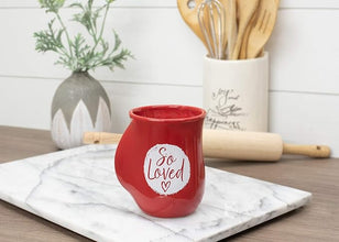 So Loved Heart Crimson Red 14 Ounce Ceramic Handwarmer Mug