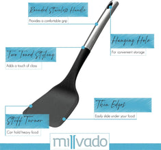 Millvado Black Nylon Utensil with Stainless Steel Handle Solid Turner Spatula 13.5''