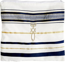 Prayer Shawl Tallit Navy Blue/Gold & Matching Bag With Zipper