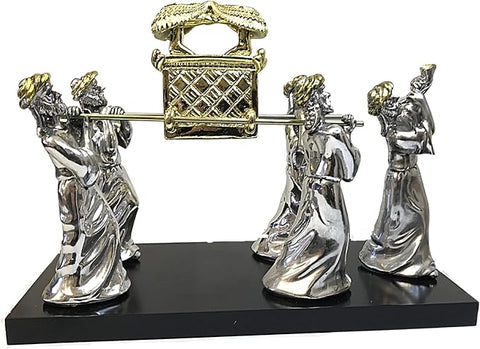 Ark of the Covenant With Levites Carrying the Ark on Wood Base Statue and Blowing the Shofar, Large Size