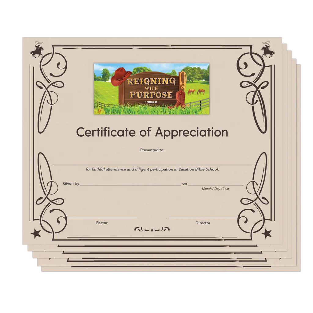 Reigning with Purpose: VBS Certificate of Appreciation, Package of 6