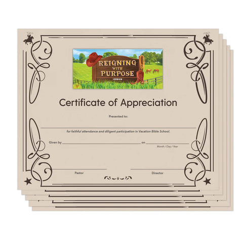 Reigning with Purpose: VBS Certificate of Appreciation, Package of 6