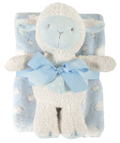 Snuggle Fleece Crib Blanket And Plush Toy Set (Blue Lamb) 30