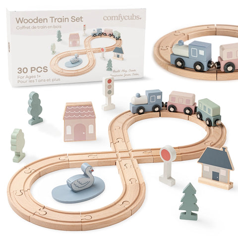 30-Piece Wooden Train Set for Toddlers
