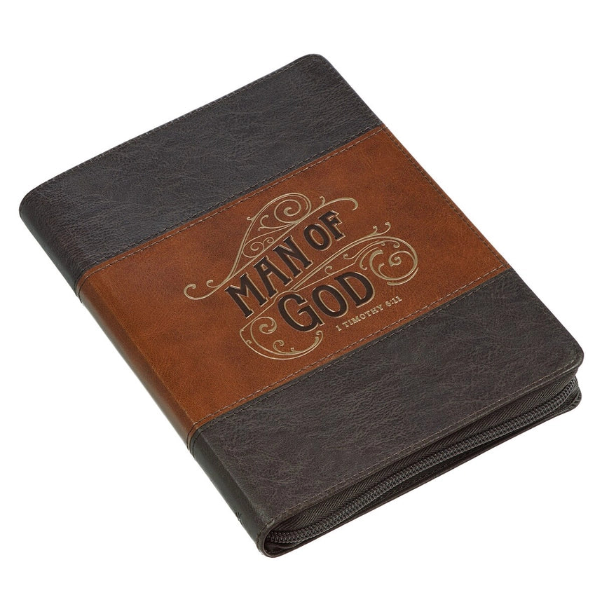 Man of God Journal Classic Zip Brown Two-Tone 1 Tim. 6:11