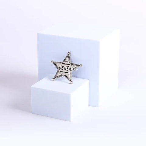 Usher Badge Metal Star Silvertone Pin