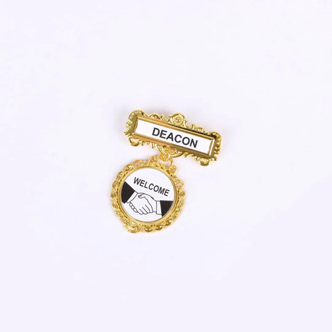 Fancy Round Deacon Shaking Hands Badge Pin