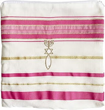 Mantón de oración Tallit rosa/dorado y bolsa a juego con cremallera