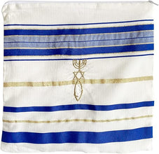 Chal de oración cristiana azul real/dorado Tallit mesiánico y bolsa a juego con cremallera