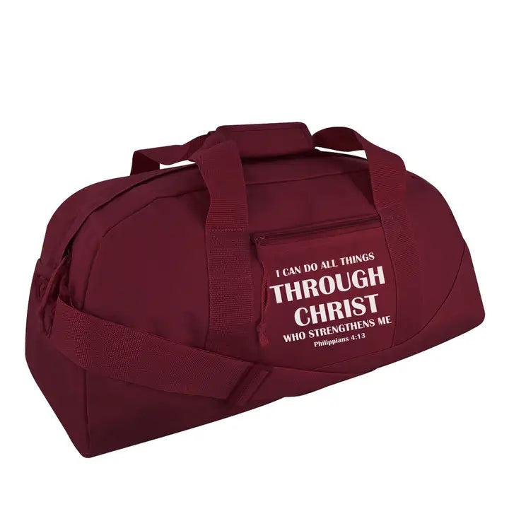 Christian Duffle Bag Maroon - "I Can Do All Things Through Christ"