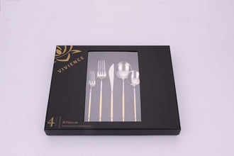 Morne 20 Pc Flatware Set with Gold Handles, Service For 4