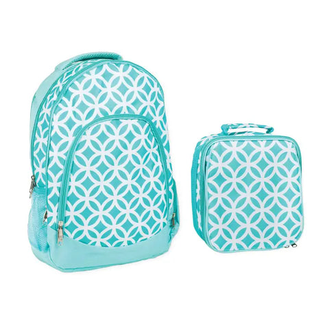 Diamond Pattern Backpack & Lunchbag Set, Teal/White