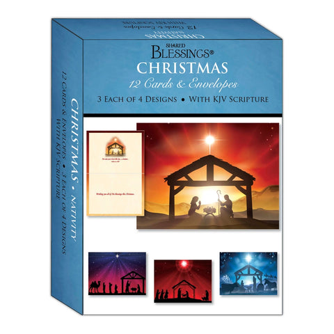 Religious Boxed Christmas Cards, Nativity, 12 Cards with Envelopes