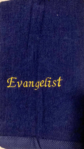 Evangelist Ministry Navy Blue Towel Embroidered with Gold Letters