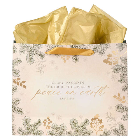 Glory to God Green Pines Landscape Christmas Bag with Card- Luke 2:14