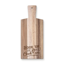 Hook ‘Em and Cook “Em Acacia Cutting Board